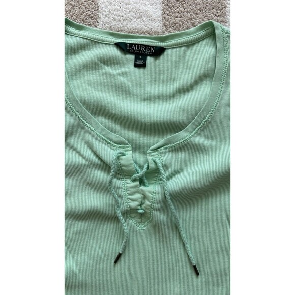 Lauren Ralph Lauren Women’s Small Light Green Short Sleeve String Tie Top Blouse - Picture 3 of 6